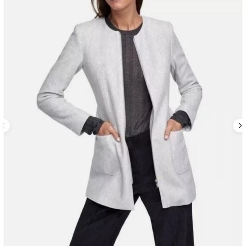 Zara Basic Sgray Coat Herringbone Jacket Zip Up P… - image 2